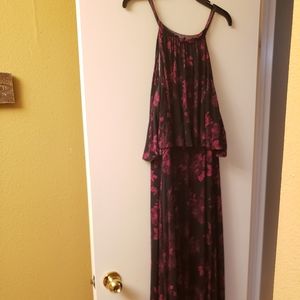 Long black dress with pink flowers